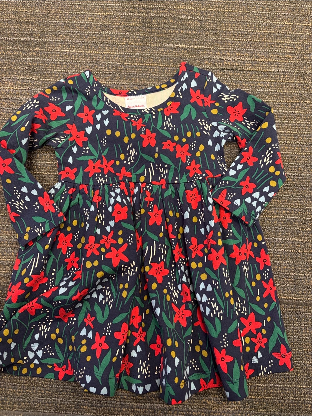 Hanna Andersson Navy dress with Red Floral Print